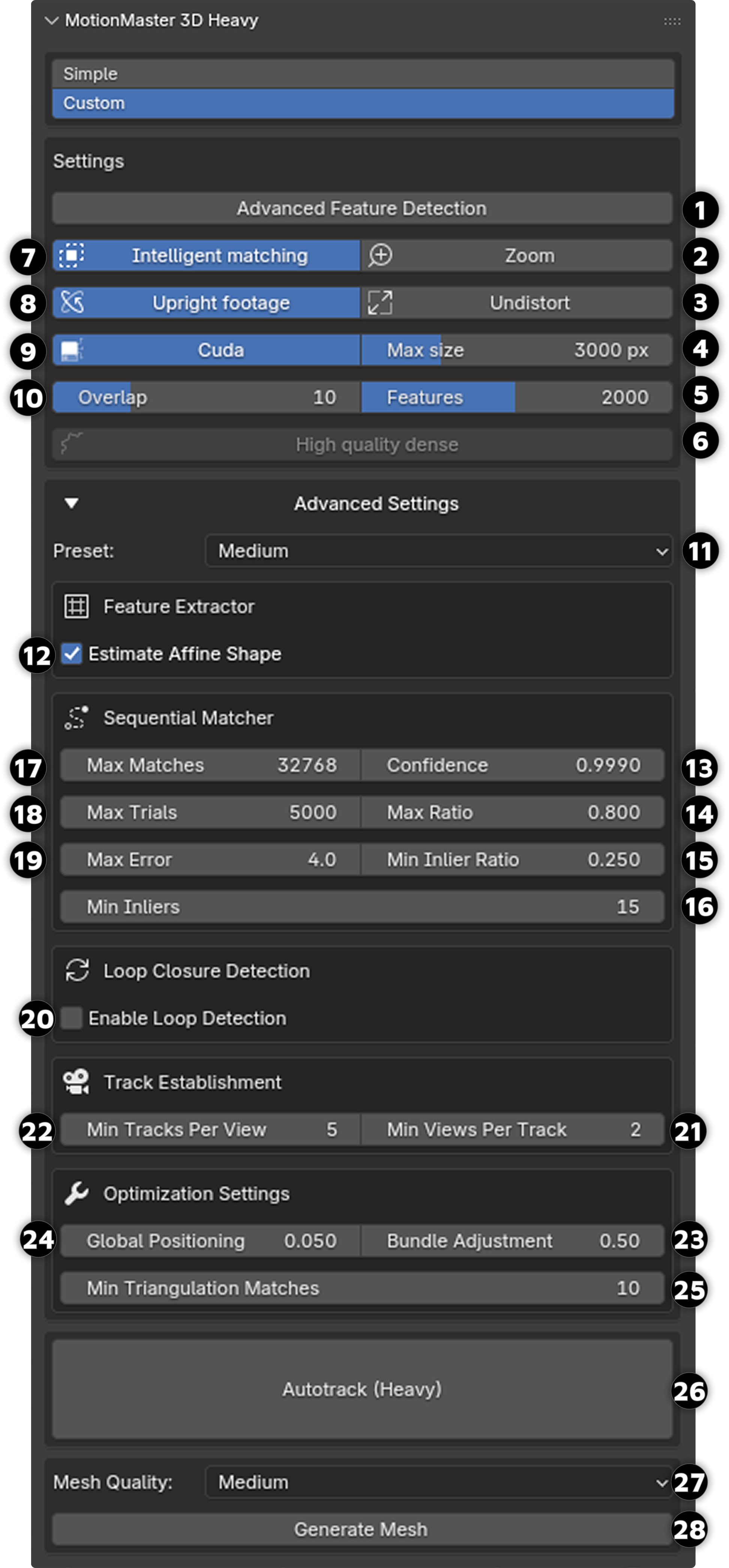 Heavy section panel - Custom mode