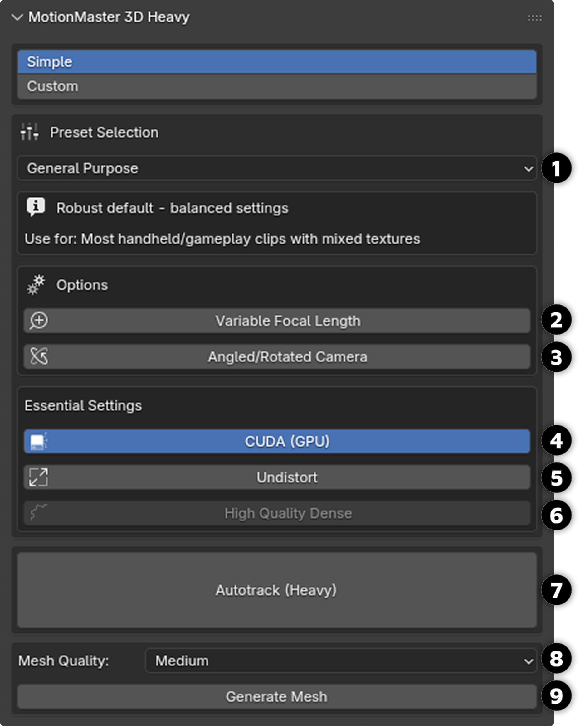 Heavy section panel - Simple mode