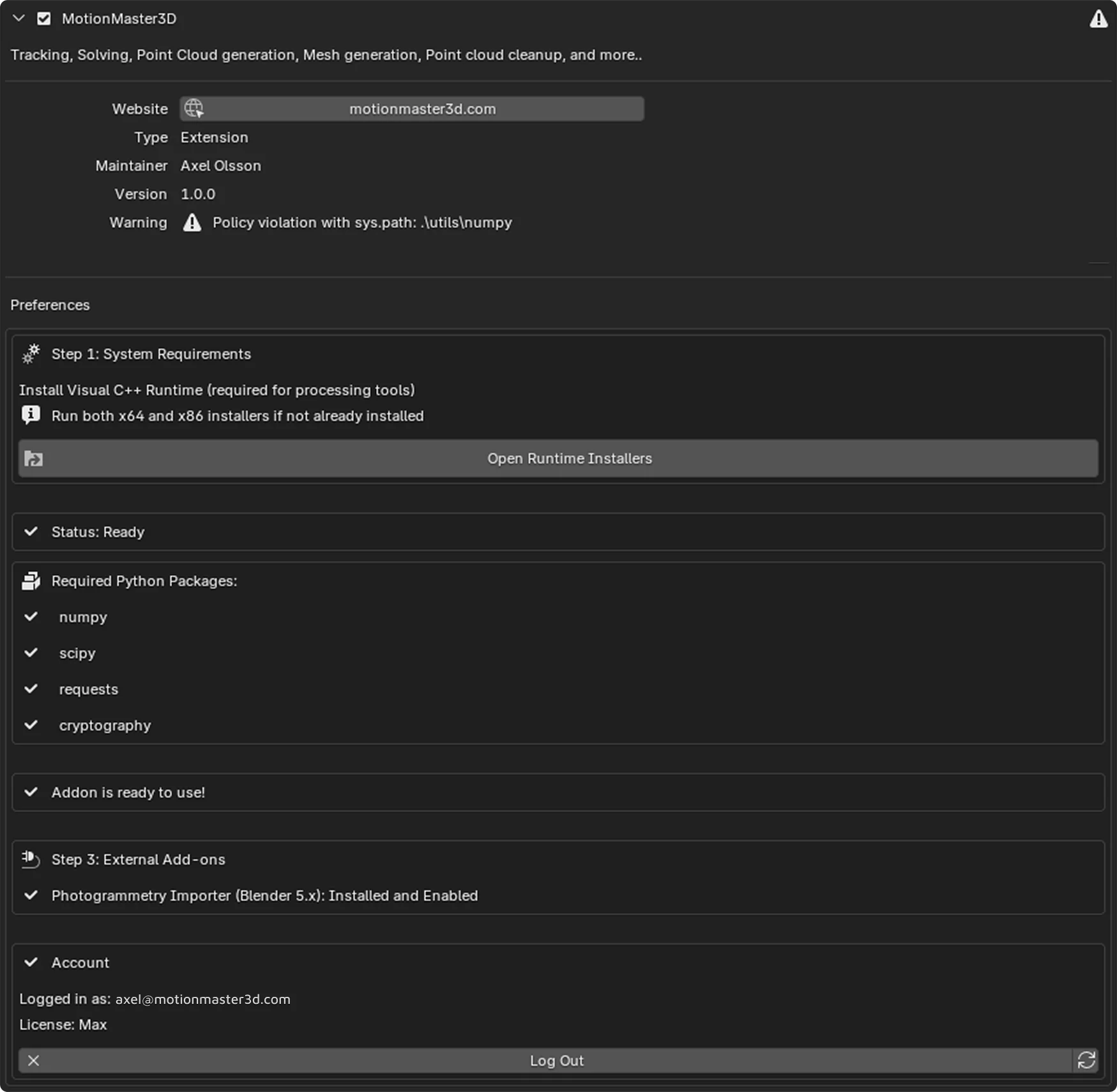 Preferences Panel