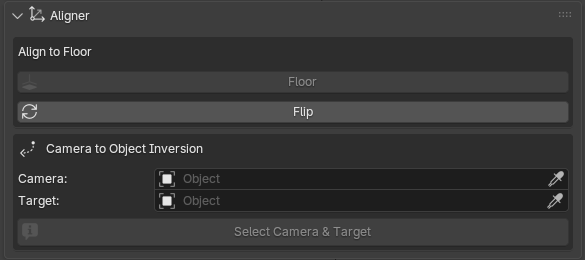 MotionMaster 3D Aligner panel with Floor, Flip and Camera to Object Inversion