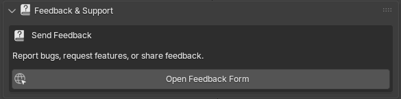 MotionMaster 3D Feedback and Support panel with the Open Feedback Form button